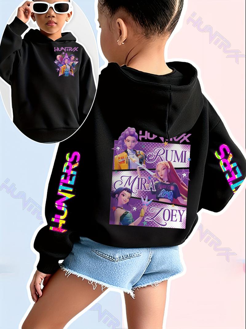 Girls Kpop Demon Hunters Series Hoodie, Rumi Mira Zoey Cartoon Print, Spring Fall Fashion Casual Sweatshirt, Christmas Gift Idea