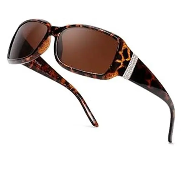 LVIOE Women Polarized Rectangle Sunglasses Trendy Rhinestone Detail Designer Style UV400 Shades S907