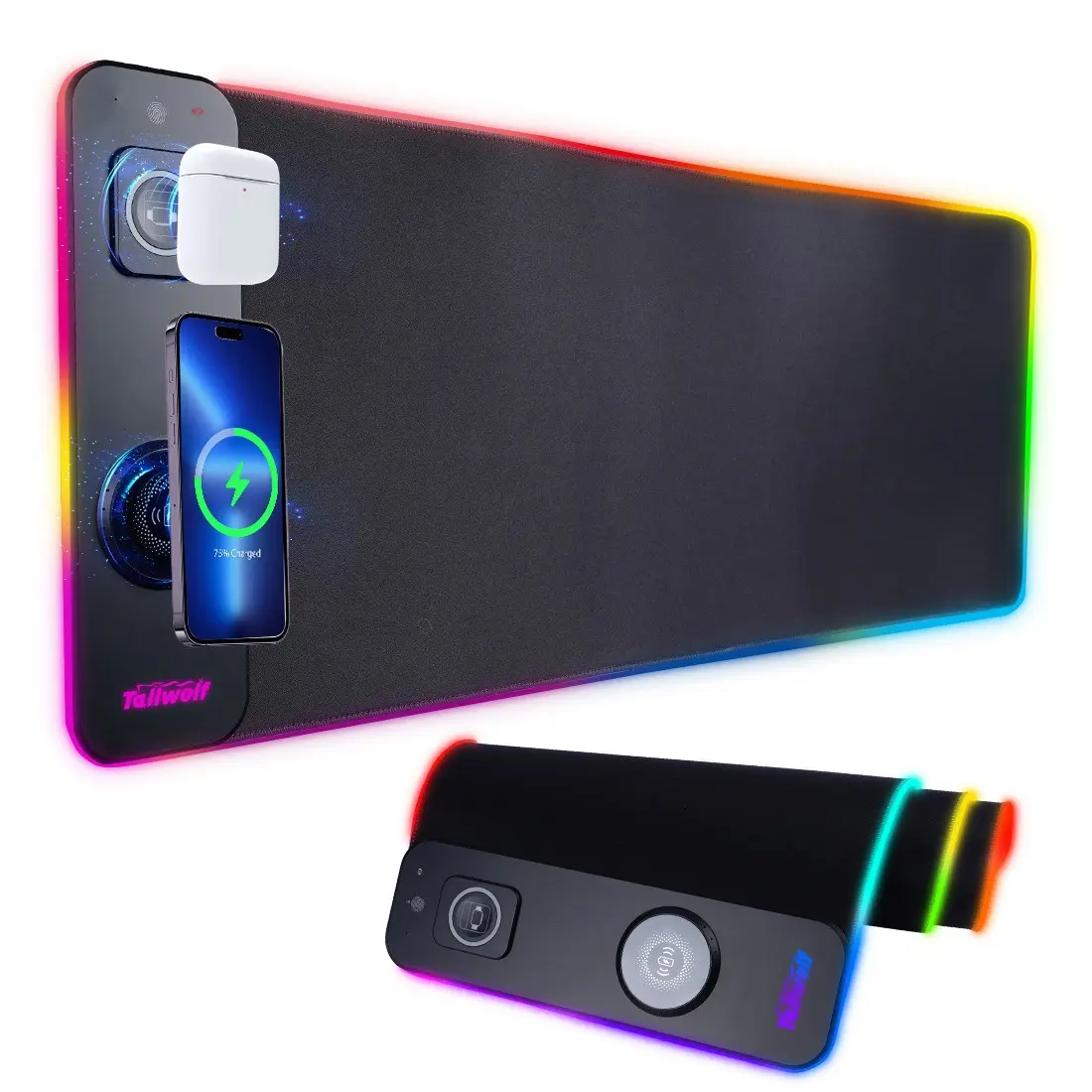 3-In-1 Magnetic Wireless Charging Mouse Pad, Large Customizable Office Desk Mat, 15w Qi Wireless Charging, RGB Gaming LED Pad, Anti-Slip Waterproof, Gaming Mouse Pad With Charger