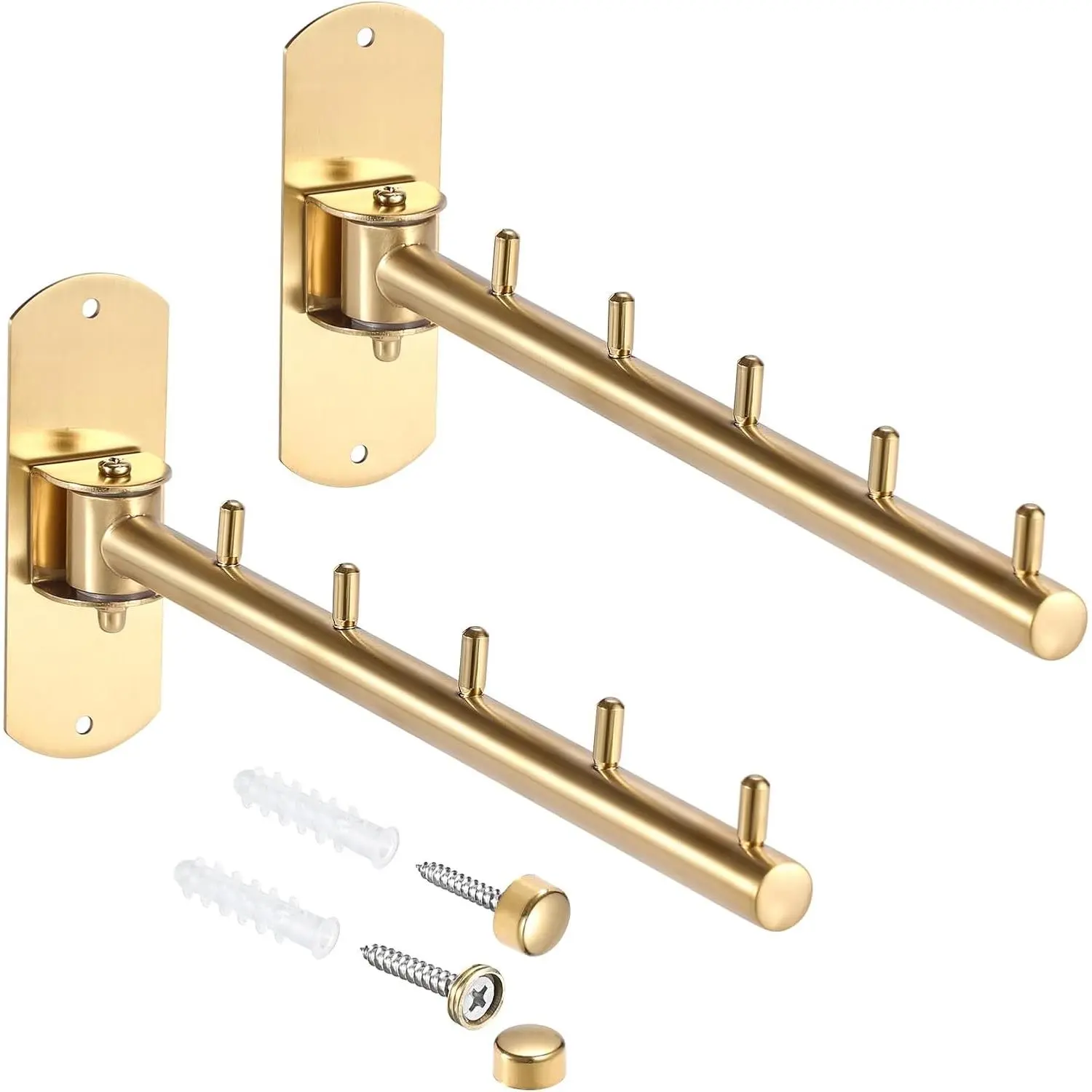 Clothes Rack,2 Pcs Stainless Steel Wall Mounted Clothes Hanger | Drying Rack with Swing Arm Clothes Hanging Organizer,Space Saving Hangers for Bathroom Laundry Room Closet, Gold