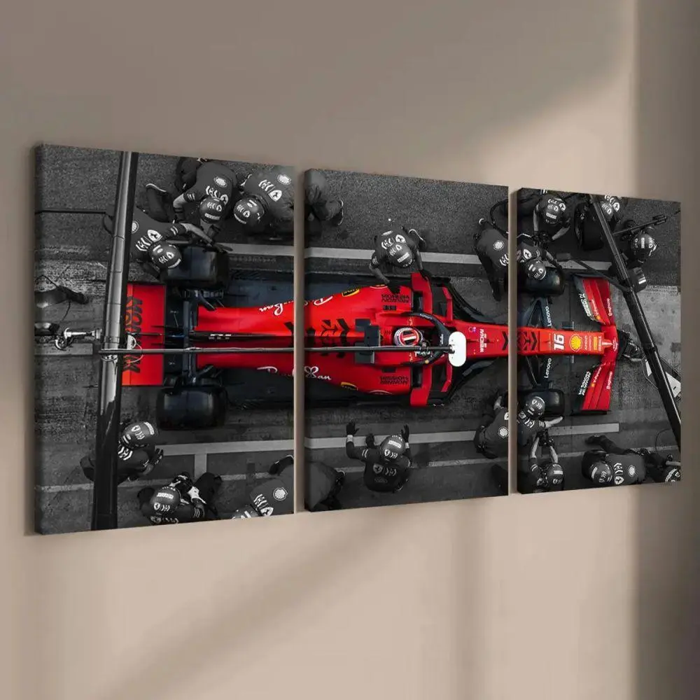 F1 Racing Car 3 Piece Canvas Wall Art Ferrari Pit Stop Sports Car Print Gamer Room Decor Modern Boy Bedroom Poster Set