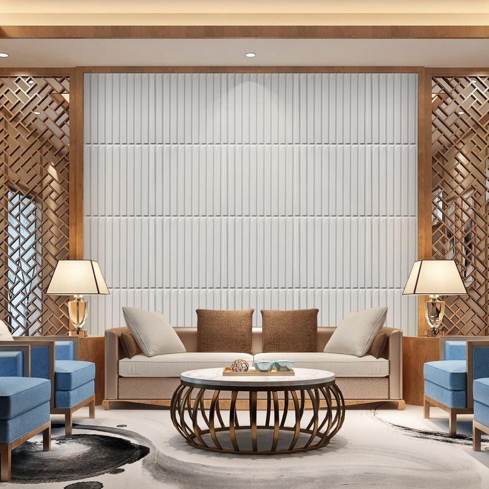 FLOLEOPA 3D Wall Panel Fluted Stripe Design PVC Waterproof Fireproof 11.8x11.8 Inches Decorative Modern Home Interior Vinyl Black for Living Room Bedroom Kitchen Dining Room Backdrop