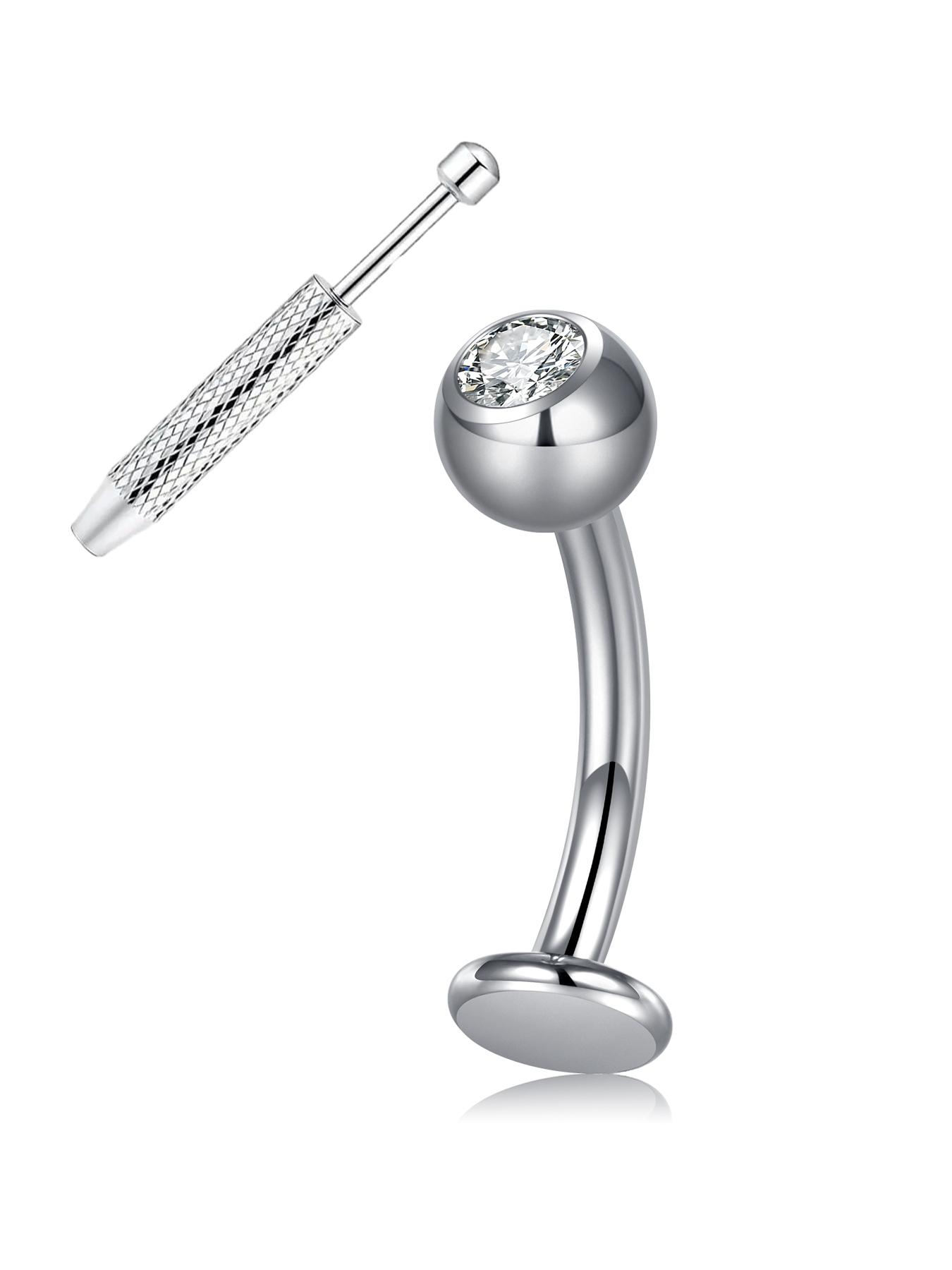 1 piece Titanium Zirconia Internally Threaded Floating Navel Ring, Stylish Flat Rhinestone Belly Button Ring, Navel Barbell 8/10/12/14mm, 14G Body Piercing Jewelry, Unisex