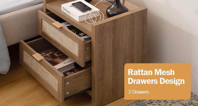 SICOTAS Night Stand Set of 2 - Rattan Nightstands with Type-C Charging Station & Rattan Drawer - 15.4" x 23.6" x 22.1" Boho Bed Side End Table for Small Apartment Living Room Bedroom, Sturdy and Durable SICOTAS Night Stand Set of 2 - Rattan Nightstands with Type-C Charging Station & Rattan Drawer - 15.4" x 23.6" x 22.1" Boho Bed Side End Table for Small Apartment Living Room Bedroom, Sturdy and Durable