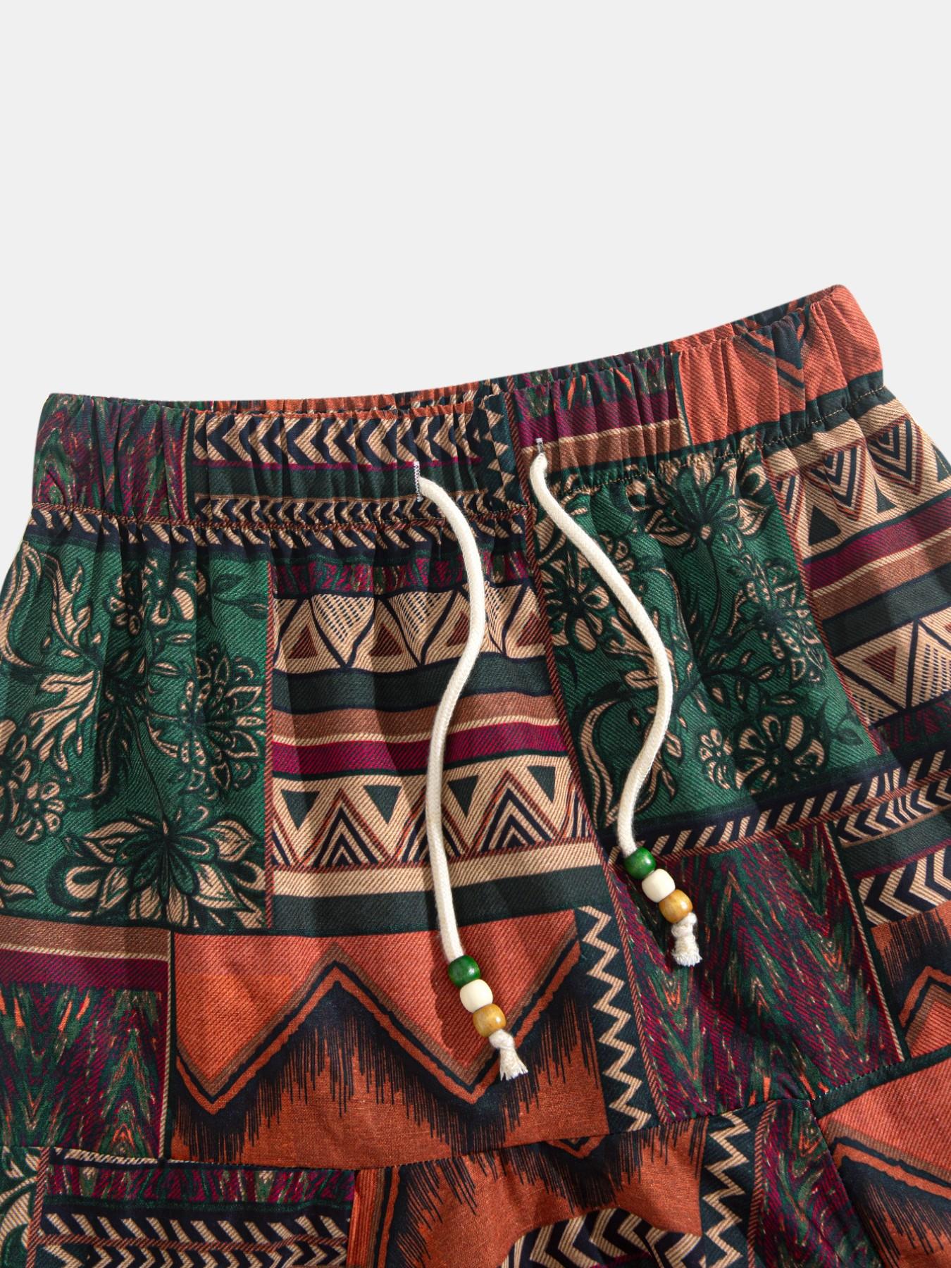 Men's Aztec Print Harem Pants, Elastic Waist Baggy Casual Trousers, Ideal for Beach Vacation, Streetwear & Yoga, Bohemian Boho everyday wear lightweight on trend bottoms bodycon street style