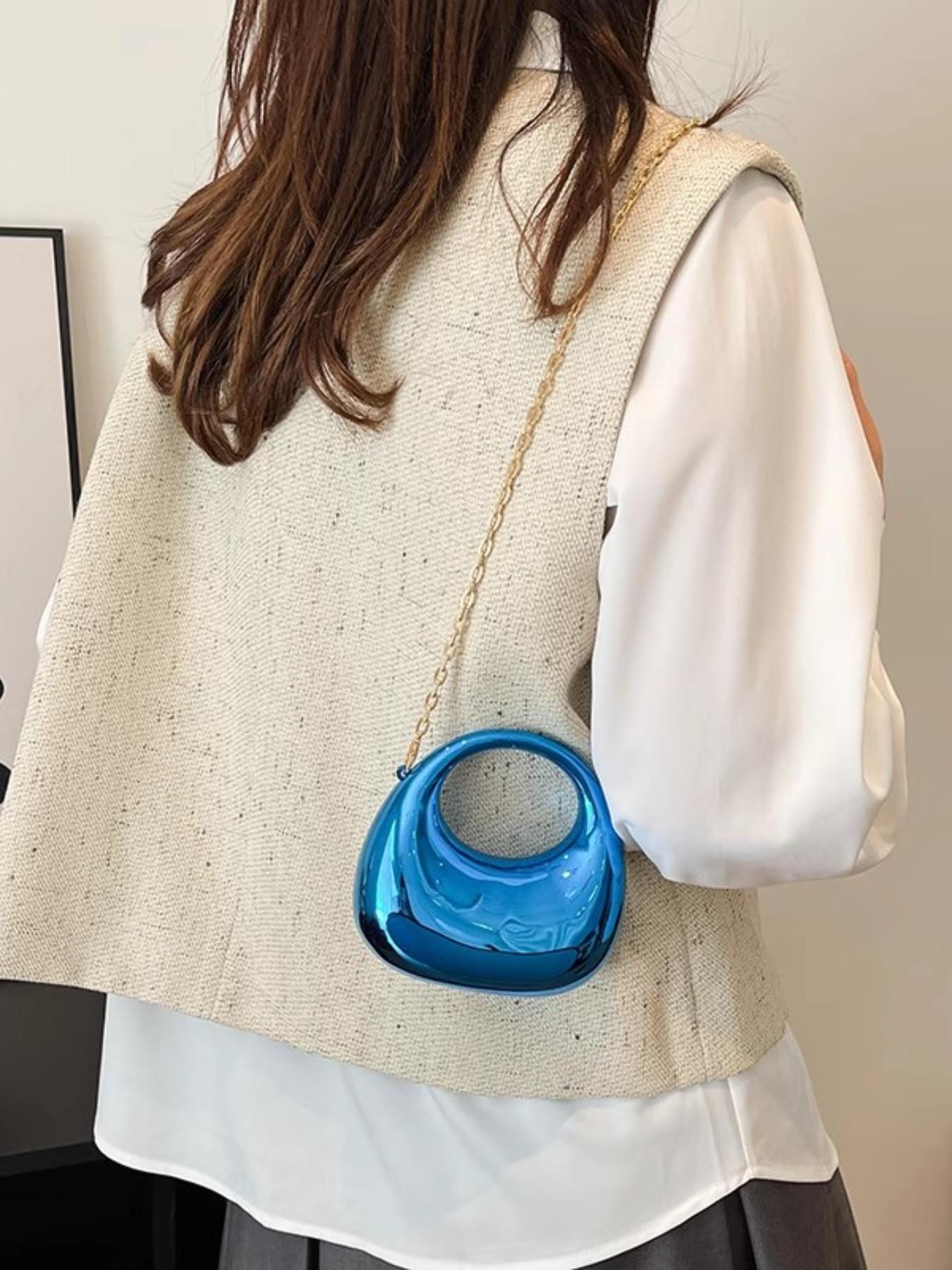 Sweet Cool Mini Acrylic Bag, Design Sensible Small Wallet, Single Shoulder Crossbody Chain Coin Accessory, Candy Color Shell Glossy Moon Box Party Handbag