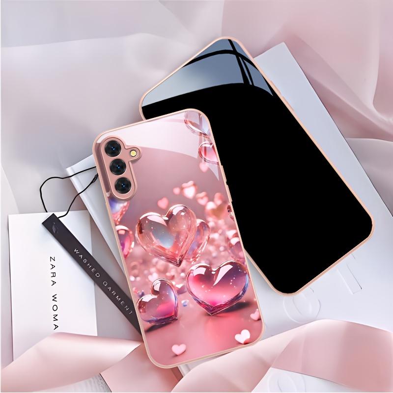 Women's Multi-Model Tempered Glass Phone Case - Fashionable, Versatile, Durable Pink Heart-Shaped Cover Compatible with Samsung Galaxy A14 A15 A16 A23 A25 A26 A32 A54 NOTE20 S20 S21 S22 S23 S24 S25 FE Plus Ultra