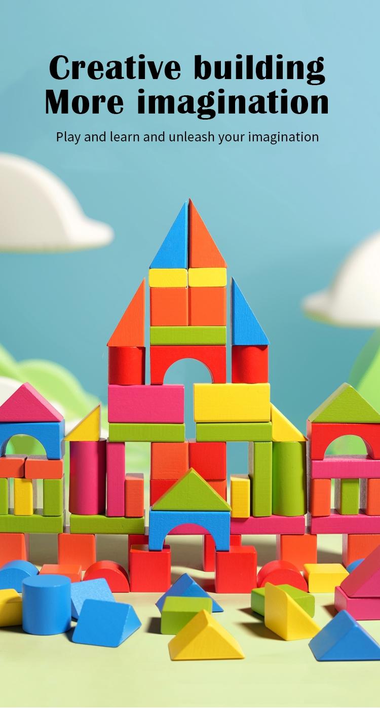 82-Piece Colorful Stem Building Blocks Set, Early Education Wooden Toy for Kids, Geometric Shape Recognition, Creative Play, Perfect Gift