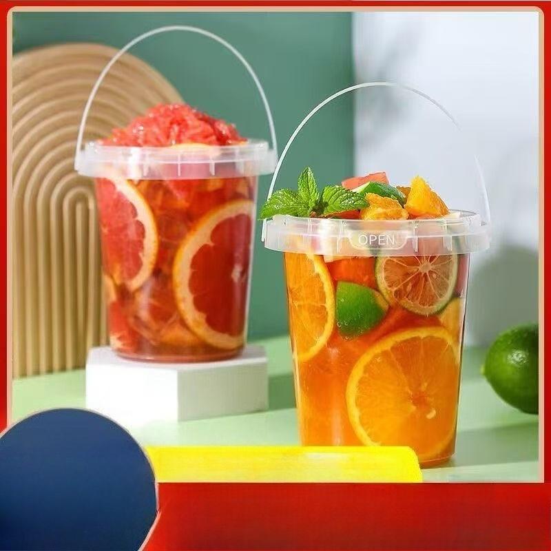 6-piece set of 500ml disposable plastic beverage containers with handles, lids, and straws; transparent fruit tea/bubble tea cups; suitable for takeout; food-grade PP portable juice containers; Plastic Clear Cups