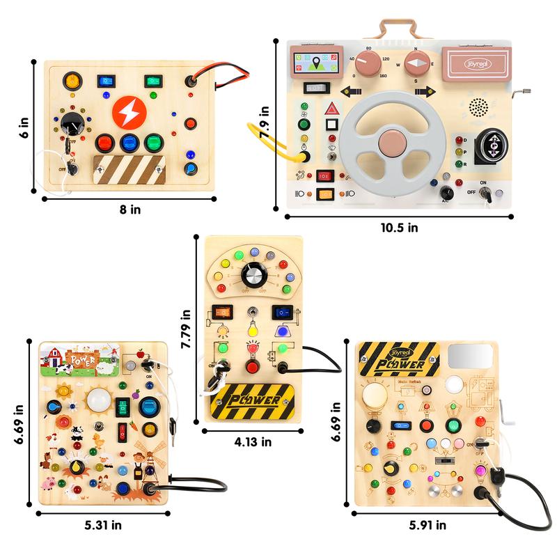 Joyreal Busy Board, Montessori Toys, Wooden Busy Board with LED Light Up Switch,  Learning Sensory Travel Toys, Valentine's Day Gifts Idea for Kids