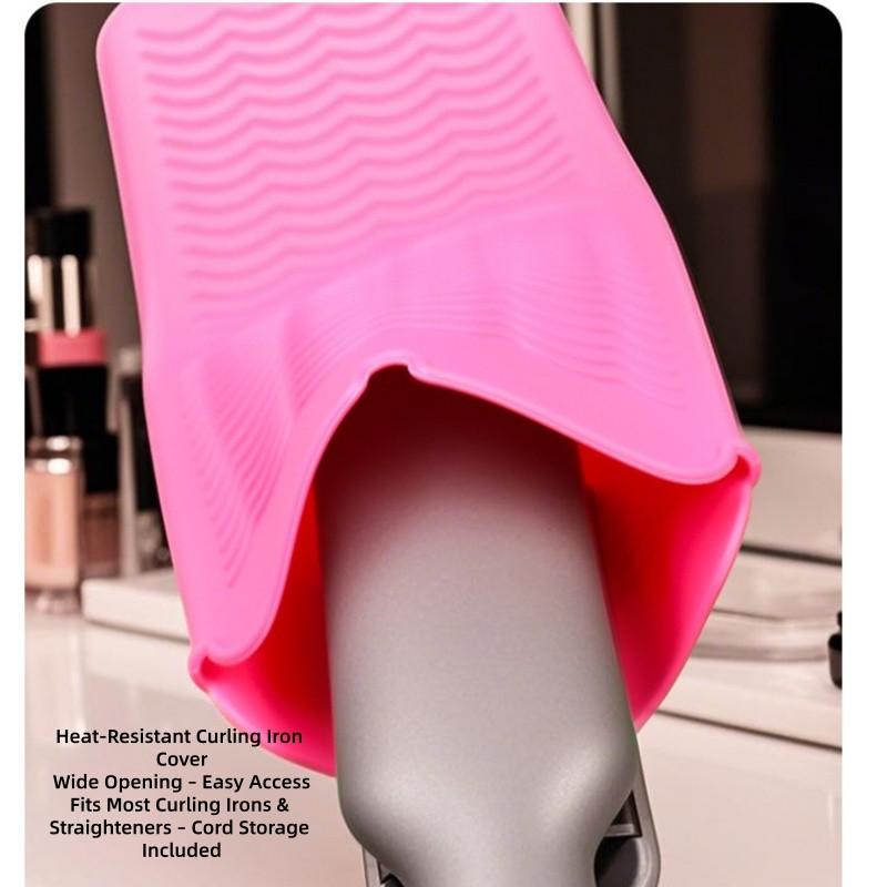 Silicone Heat Resistant Pouch for Curling Iron Flat Iron Storage Bag Anti Scald Portable Beauty Tool High Temperature Resistant Silicone Safe Storage Easy to Carry Protect Hands and Belongings