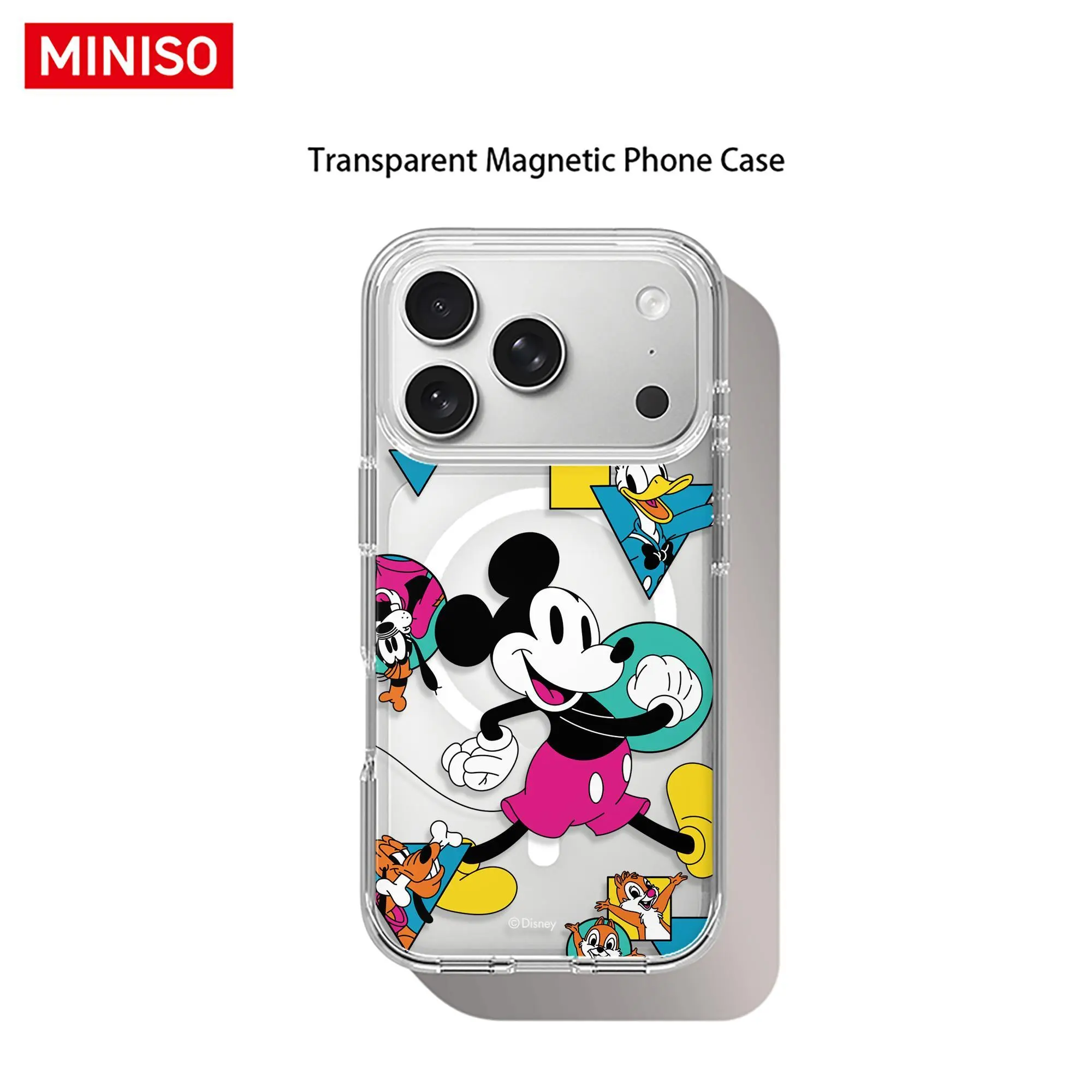 Disney Mickey & Friends Retro 90s Geometric Design Phone Case Transparent Magnetic Shockproof case suitable for iphone 17 Pro Max / 17 Pro / 17 Air / 17/16/15 / 14/13/12 / 11 Series