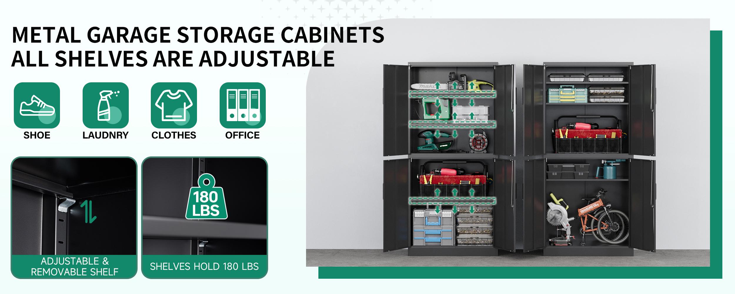 Metal Storage Cabinet with Lock, 71" Tall, 2 Adjustable Shelves, 4 Doors, Black Color, Ideal for Office, Garage, Home, and Pantry Use Metal Storage Cabinet with Lock, 71" Tall, 2 Adjustable Shelves, 4 Doors, Black Color, Ideal for Office, Garage, Home, and Pantry Use