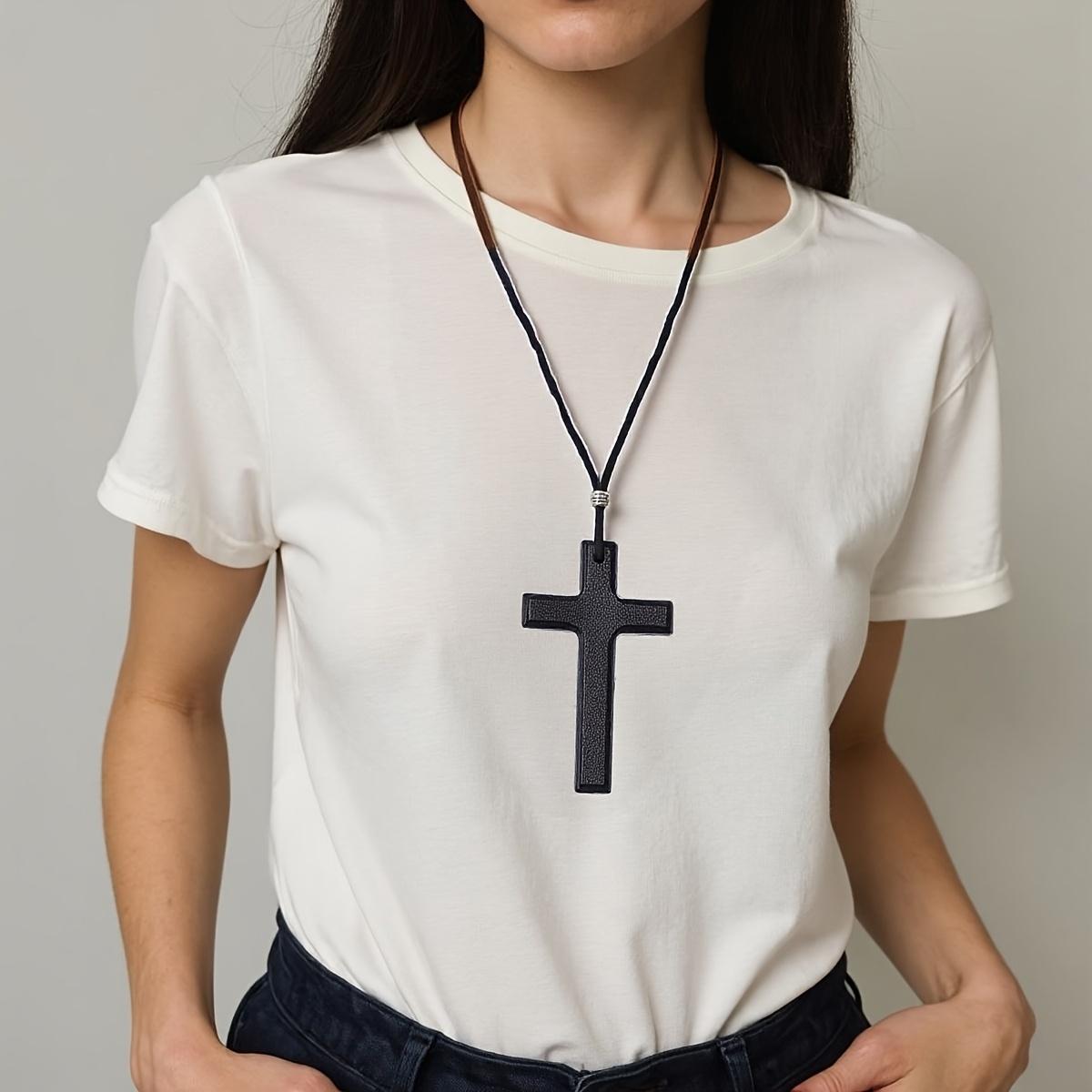 Unisex Wear 2-Pack Minimalist Wooden Cross Necklaces - Handmade Religious Jewelry with Cross Shape, Letter Motif - Everyday Gift Set