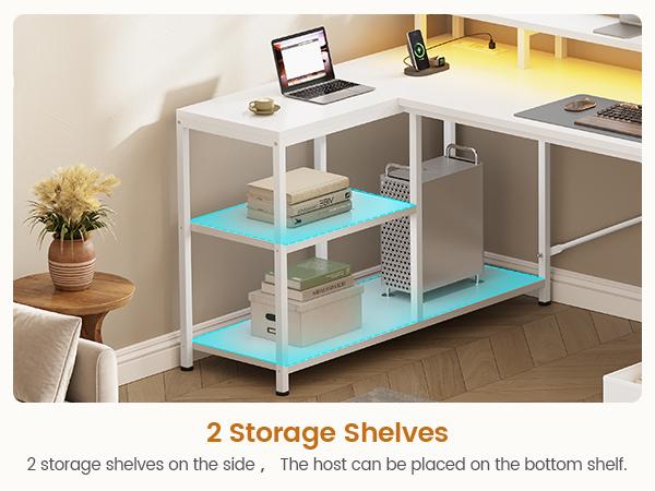 SEDETA 47.2 Inch L Shaped Desk with 4 Drawers and Storage Shelves L Shaped Gaming Desk with LED Lights Power Outlets