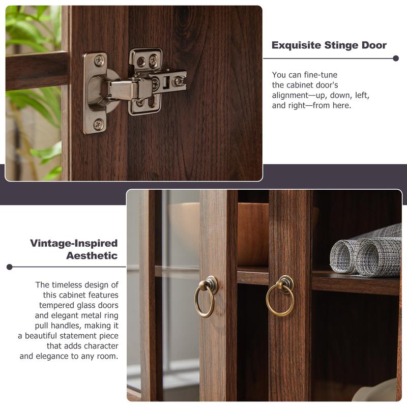 Farmhouse Arched Cabinet with Glass Doors, Wood Display Cabinet with Drawer and Adjustable Shelves, 71” Tall Bookshelf Modern China Storage Kitchen Pantry for Living Room,Office