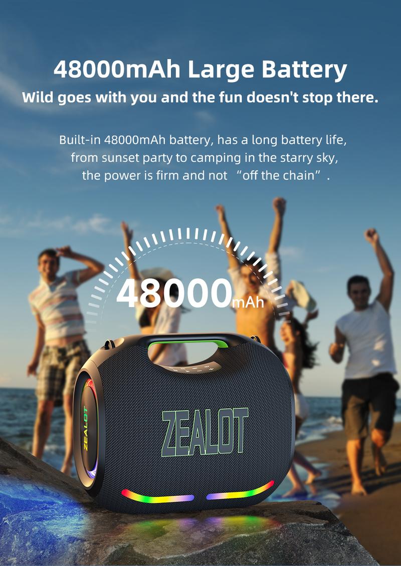 250【ZEALOT】Portable wireless speaker high ,fidelity sound and audio, desktop Bluetooth speaker surround sound, TWS pairing, 48000 long battery life, supports USB/TF card/AUX/BT smartphones. Ideal choice for family/car/party/camping/gift giving