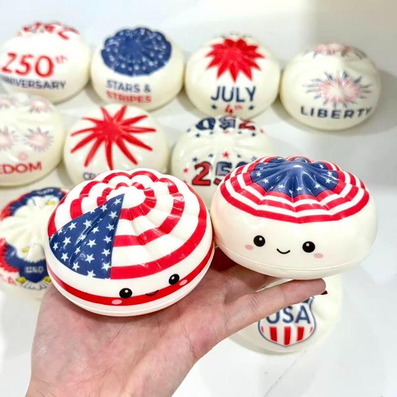 HefengCL 250th Anniversary Limited Edition USA-Themed Bun Squishy Toy, Unisex Slow Rebound TPR Sensory Fidget, Random Colors ASMR Relaxing Gift, Compact Portable Collectible Party Favor (Slime & Squishy Toys)