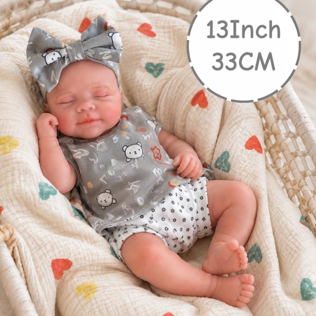 Otarddolls Adorable 13Inches Full Body Silicone Girl Doll Pascale With Hand Painted Skin Flexible Waterproof Can Open Mouth Reborn Doll Toys For Children's Gifts
