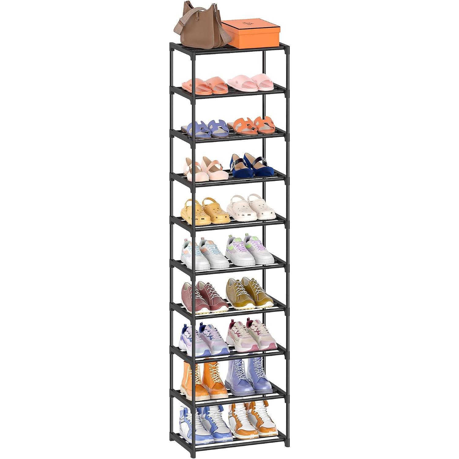 10 Tier Tall Shoe Rack (16.3" Wide), Narrow Lightweight Shelf | Compact Vertical Shoe Stand, Small Space Saving for Closet Floor, Dorm Storage Organizer, Front Door Entrance, Entryway 10 Tier Tall Shoe Rack (16.3" Wide), Narrow Lightweight Shelf | Compact Vertical Shoe Stand, Small Space Saving for Closet Floor, Dorm Storage Organizer, Front Door Entrance, Entryway