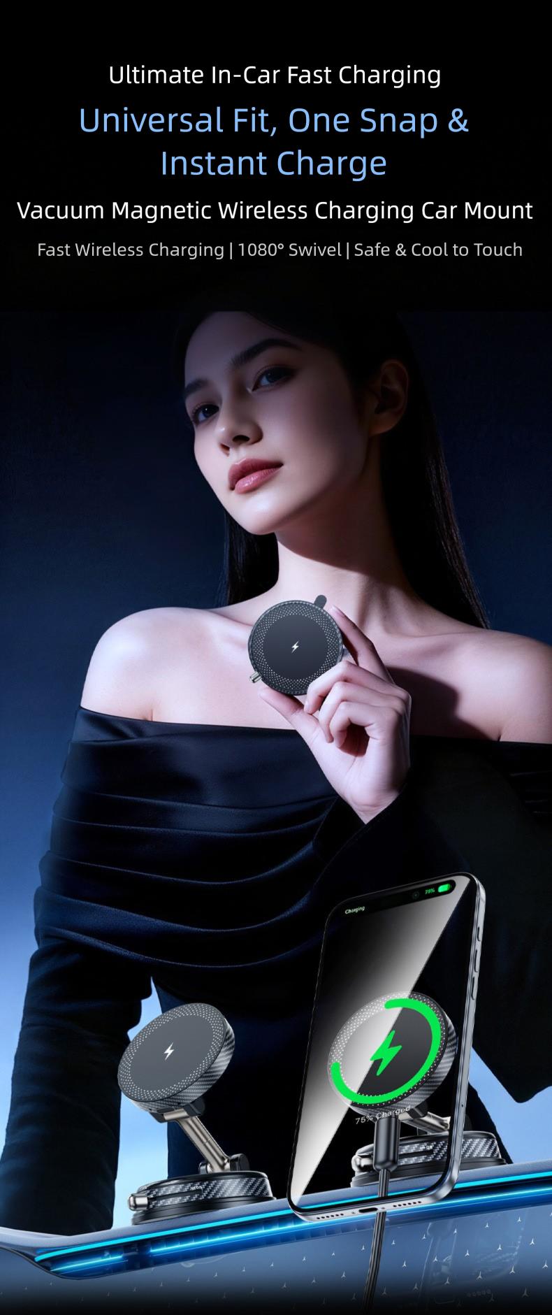 Magnetic Wireless Charging Car Phone Mount, 360 °   Rotatable Universal Holder