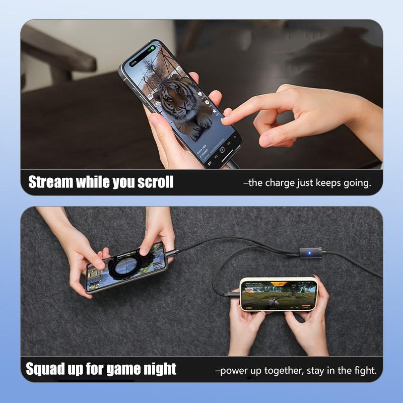 Pd100w Max Fast Charging Cable, One-To-Two Braided Data Line, Two-In-One Charger, USB-C Cable, Type-C Charging Cord for iPhone, Switch, Macbook, iPad