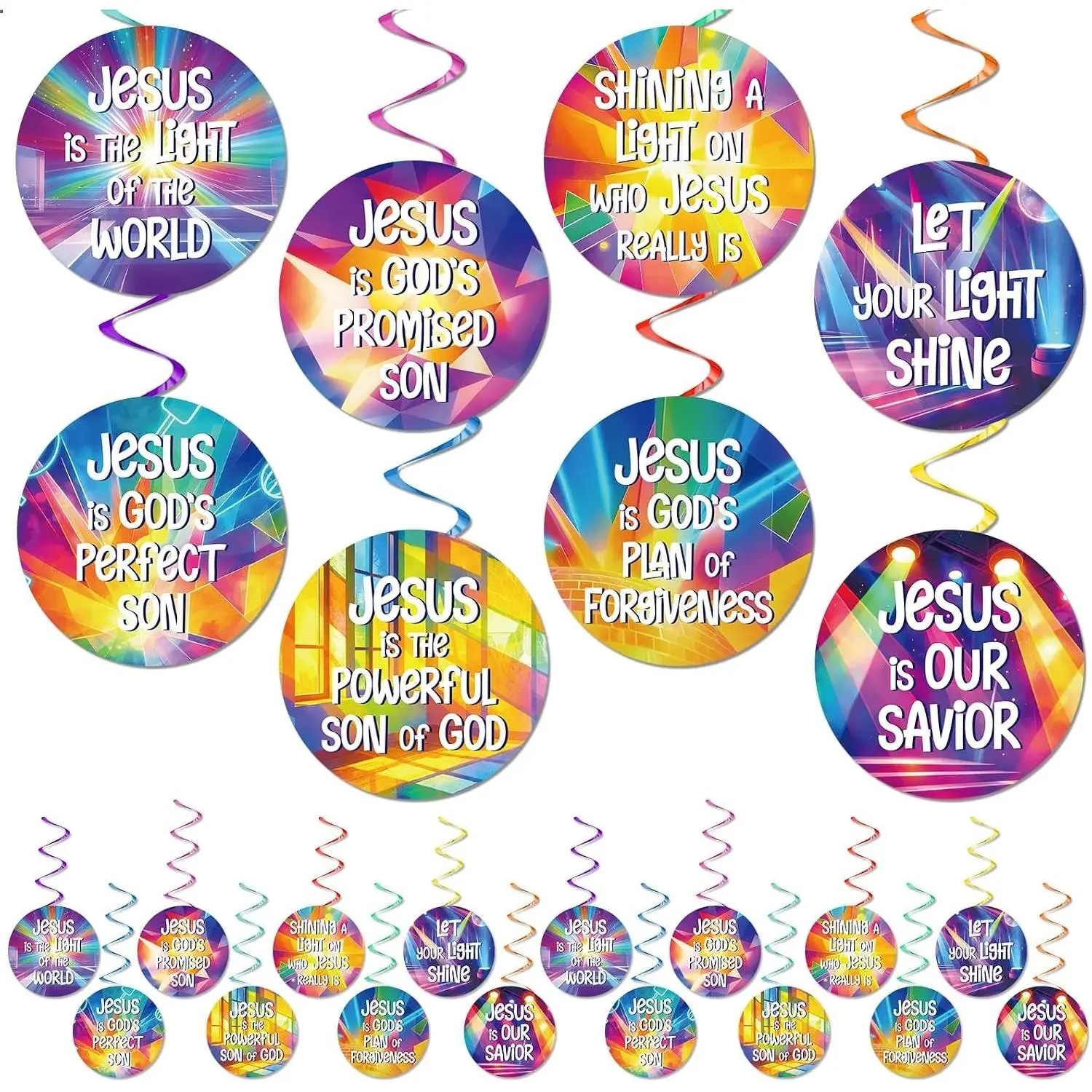 24 Pack Vacation Bible School Hanging Swirls Decoration Fun Christian Crafts Supplies Colorful Spiral Streamers for Sunday School Religious Church Classroom Ceiling Party Decor