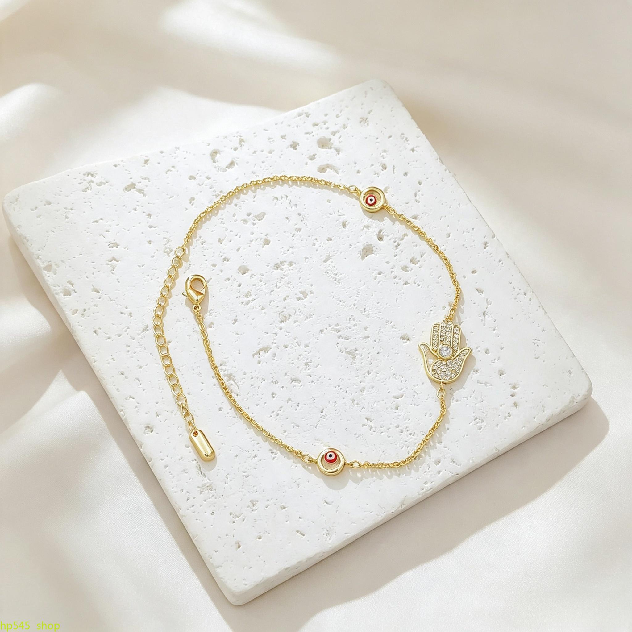 Hamsa evil eye anklet, gold protection ankle bracelet, beach foot jewelry, cz hamsa hand anklet, adjustable women summer anklet backtoschool