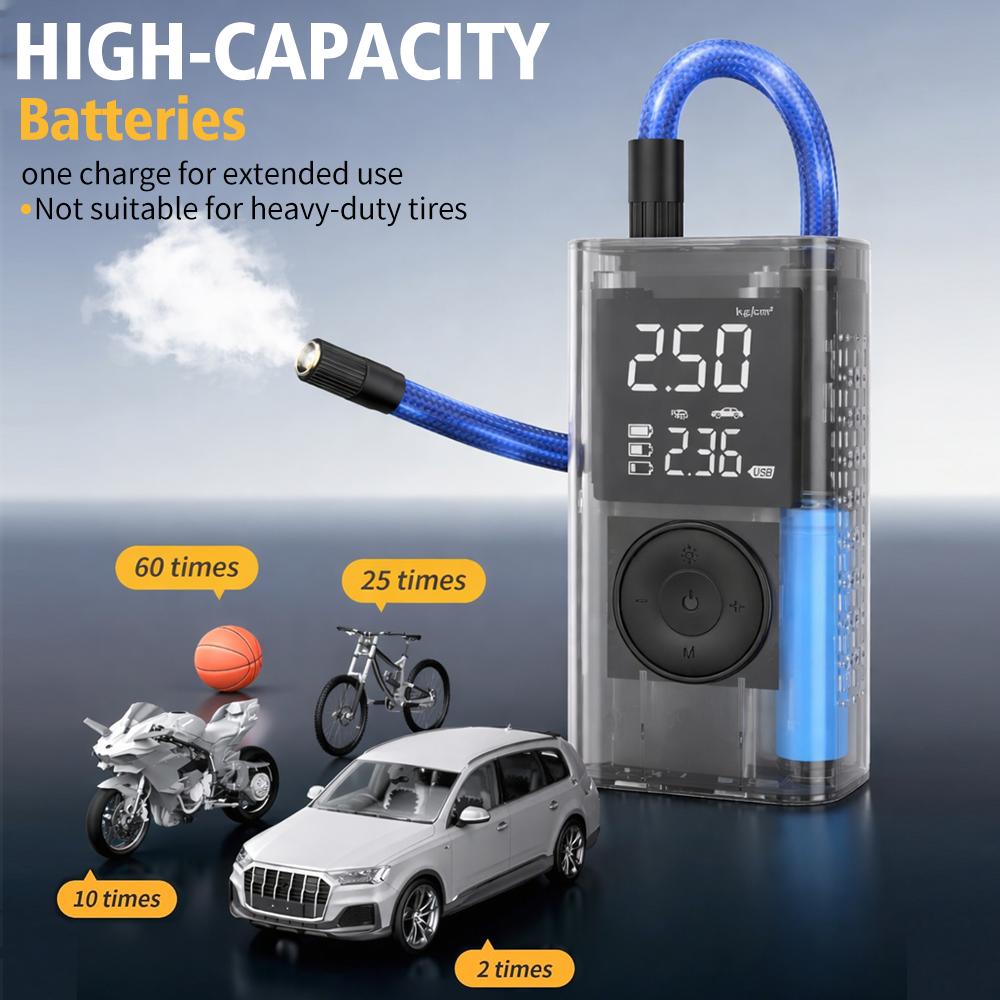 Wireless portable tire inflator pump, digital tire pressure gauge, automatic shut-off, car emergency air compressor, compatible with vehicles, bicycles, sports balls, multiple nozzle accessories + USB charging function Wireless portable tire inflator pump, digital tire pressure gauge, automatic shut-off, car emergency air compressor, compatible with vehicles, bicycles, sports balls, multiple nozzle accessories + USB charging function