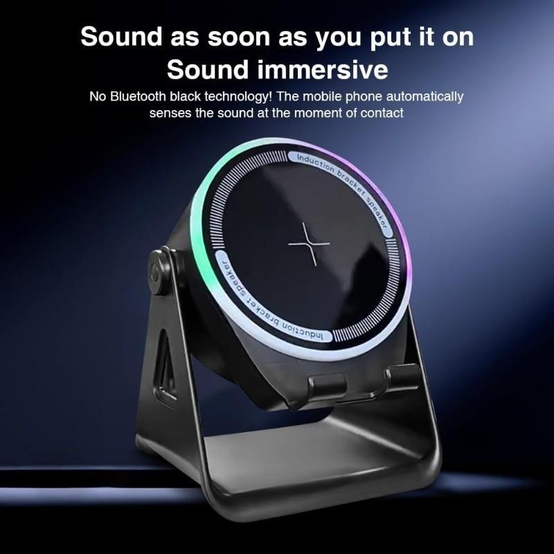 Wireless Induction Speaker Bluetooth-compatible 5-In-1, USB Emergency Charger, RGB Light, 360° Rotating Stand, Portable Desktop, Home, Outdoor, Travel Gift