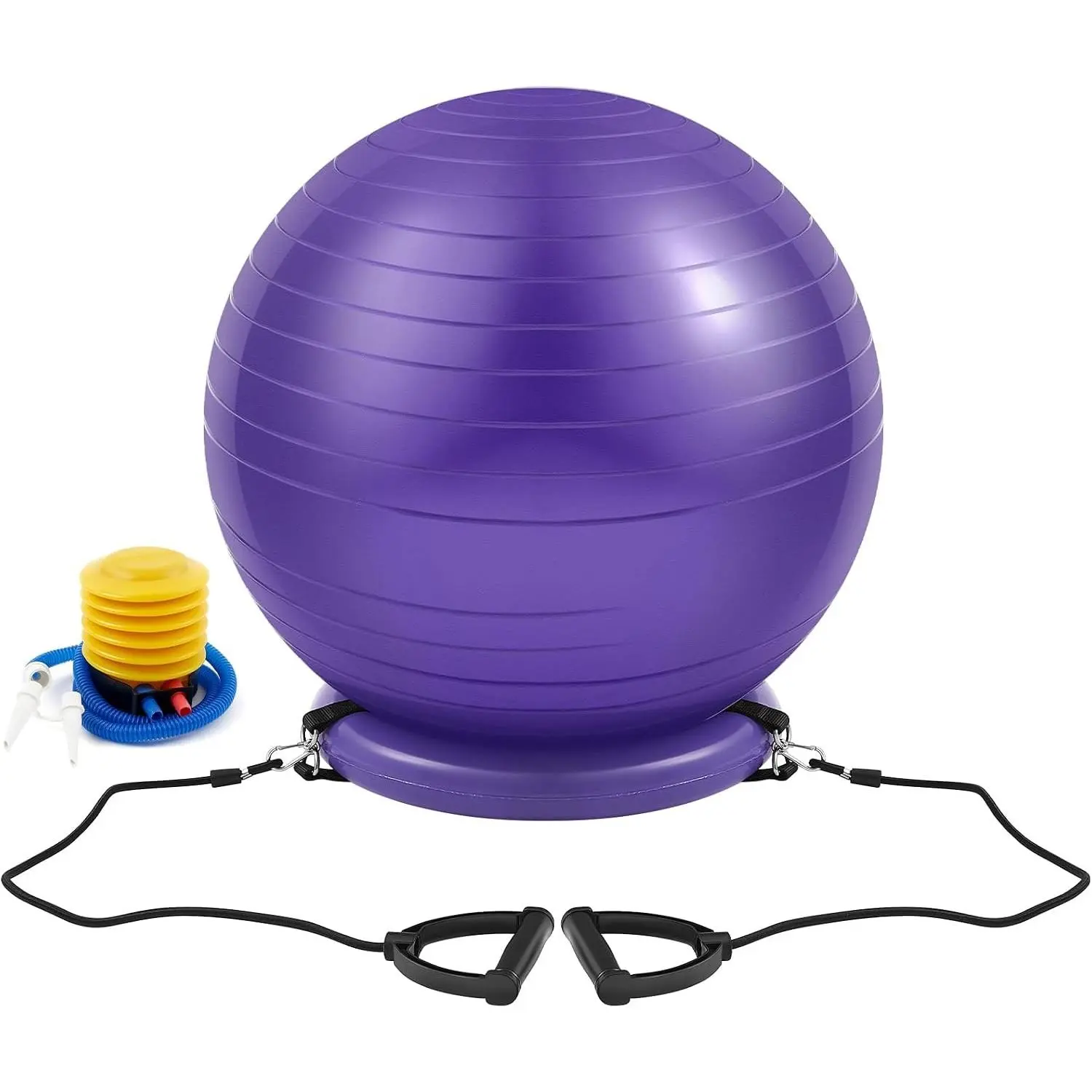 Yoga Ball Chair with Inflatable Stability Base & Resistance Bands, 65cm Large Stability Exercise Ball for Home Workout, Office Desk Sitting, Gym Fitness, Improve Balance Relieve Back Pain, Include Air Pump