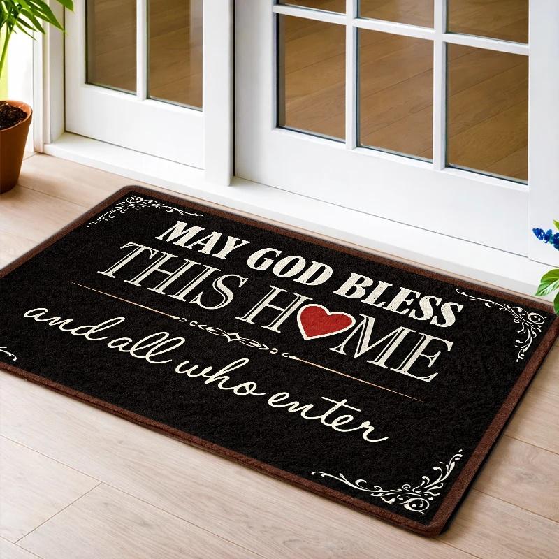 God Bless This Home Christian Inspirational Doormat Flannel Surface Non Slip Rubber Backing Durable Machine Washable Multipurpose Floor Mat Ideal For Indoor Living Room Bedroom Office Bathroom Balcony Corridor Outdoor Porch Home Decor Non-Slip Treads