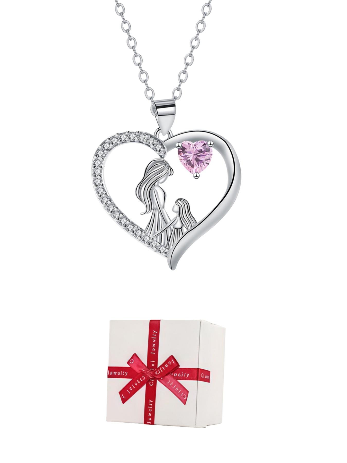 Pink Heart Shadow Exquisite heart-shaped fashion luxury gem necklace for mother and daughter.Paired with a preserved rose & teddy bear gift box.Perfect mysterious gift for festivals, birthdays, Valentine's Day, Mother's Day and Christmas.