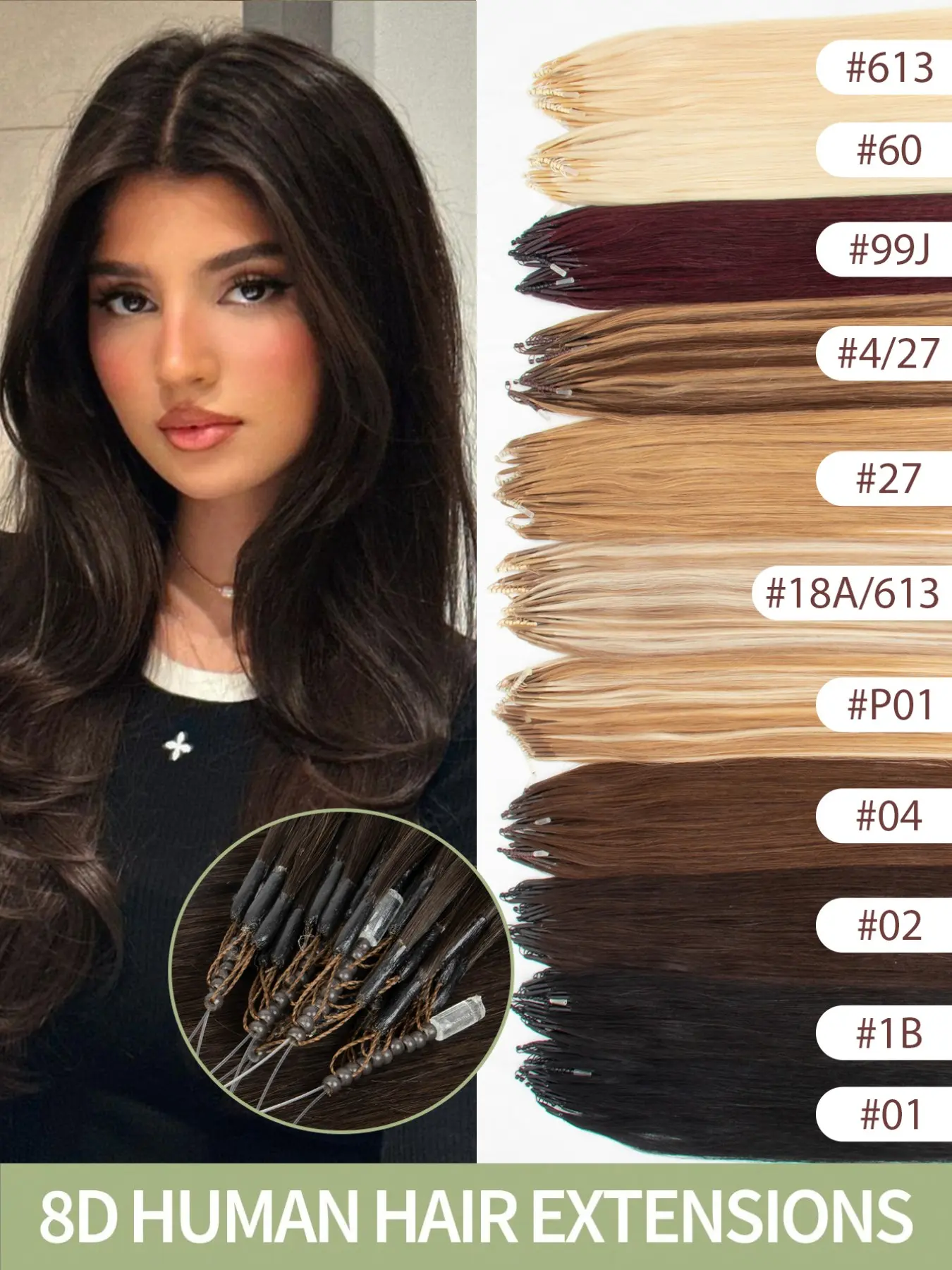 Invisible 8D Micro Link Real Human Hair Extensions, Microbead Extensions, 12–22 Inch Straight Ash Blonde Highlighted Hair, 28–30g Silicone Beads for Natural-Looking Volume, Easy Install Hairpieces for Women, Halloween Cosplay, Christmas Gift