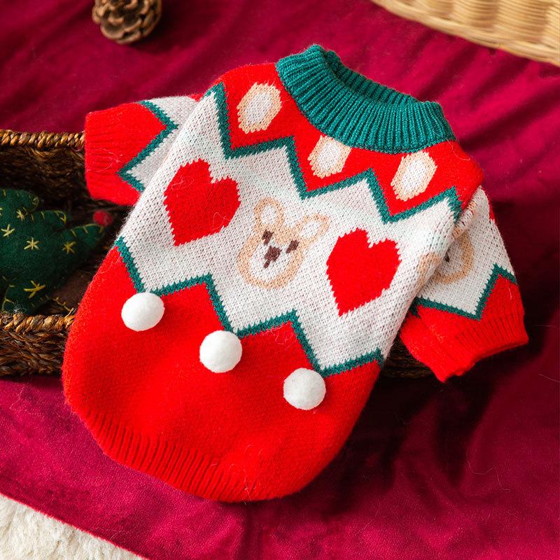 Autumn Winter Dog Clothes New Year Christmas Bear Pullover Sweater for Teddy Bichon