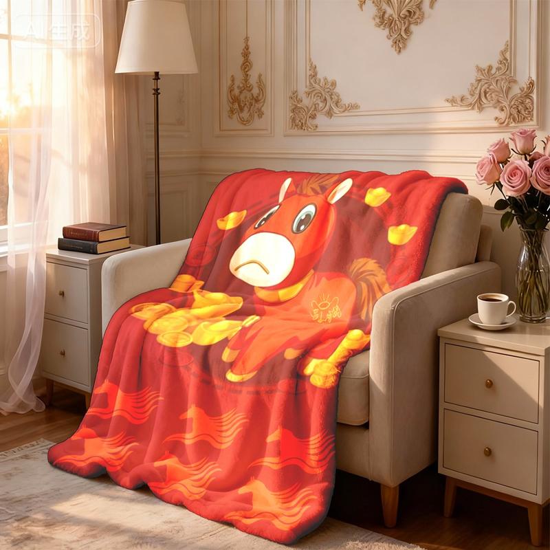 Cute Bitter Horse Theme Flannel Blanket, Large Size, Soft Lightweight Warm, Perfect for Bed Sofa Office Camping Travel Gift