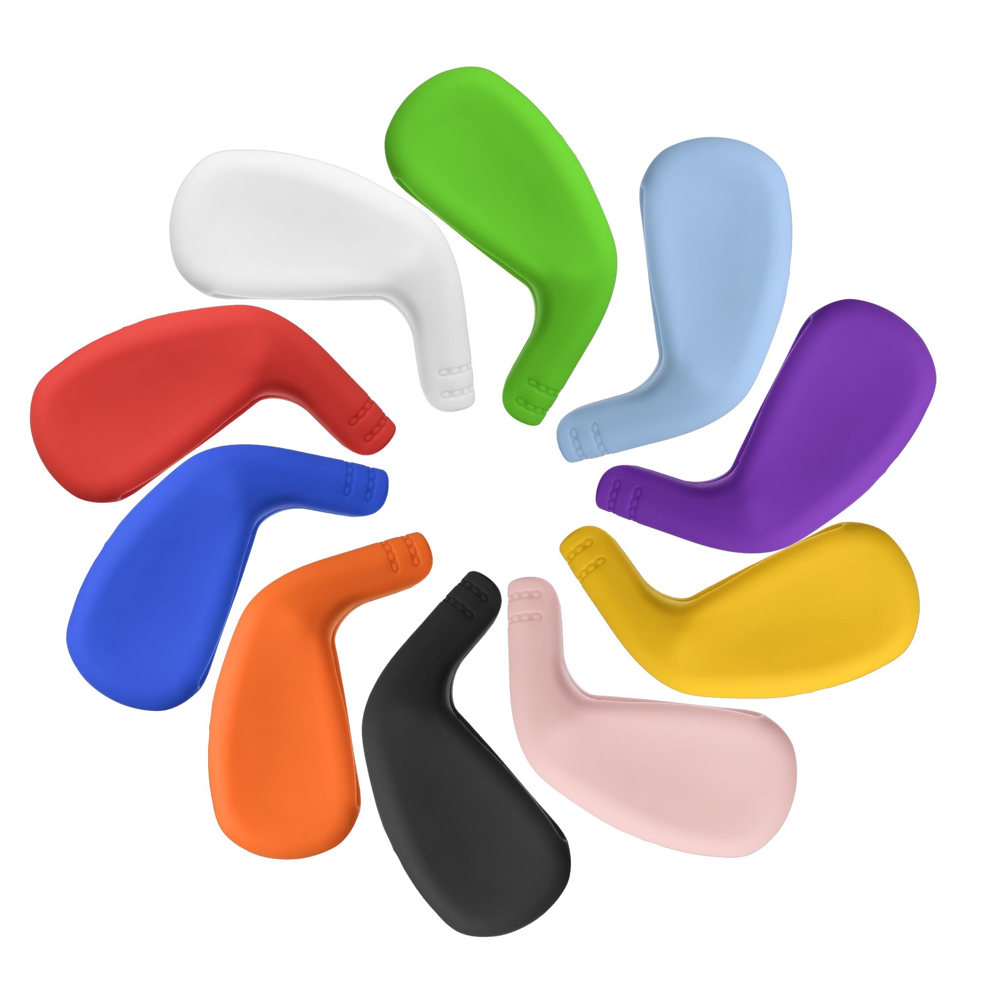 1 PC golf club head cover,Made from flexible silicone material, featuring a numbered opening for easy application and removal.Suitable for various iron models.Available in 10 colors.