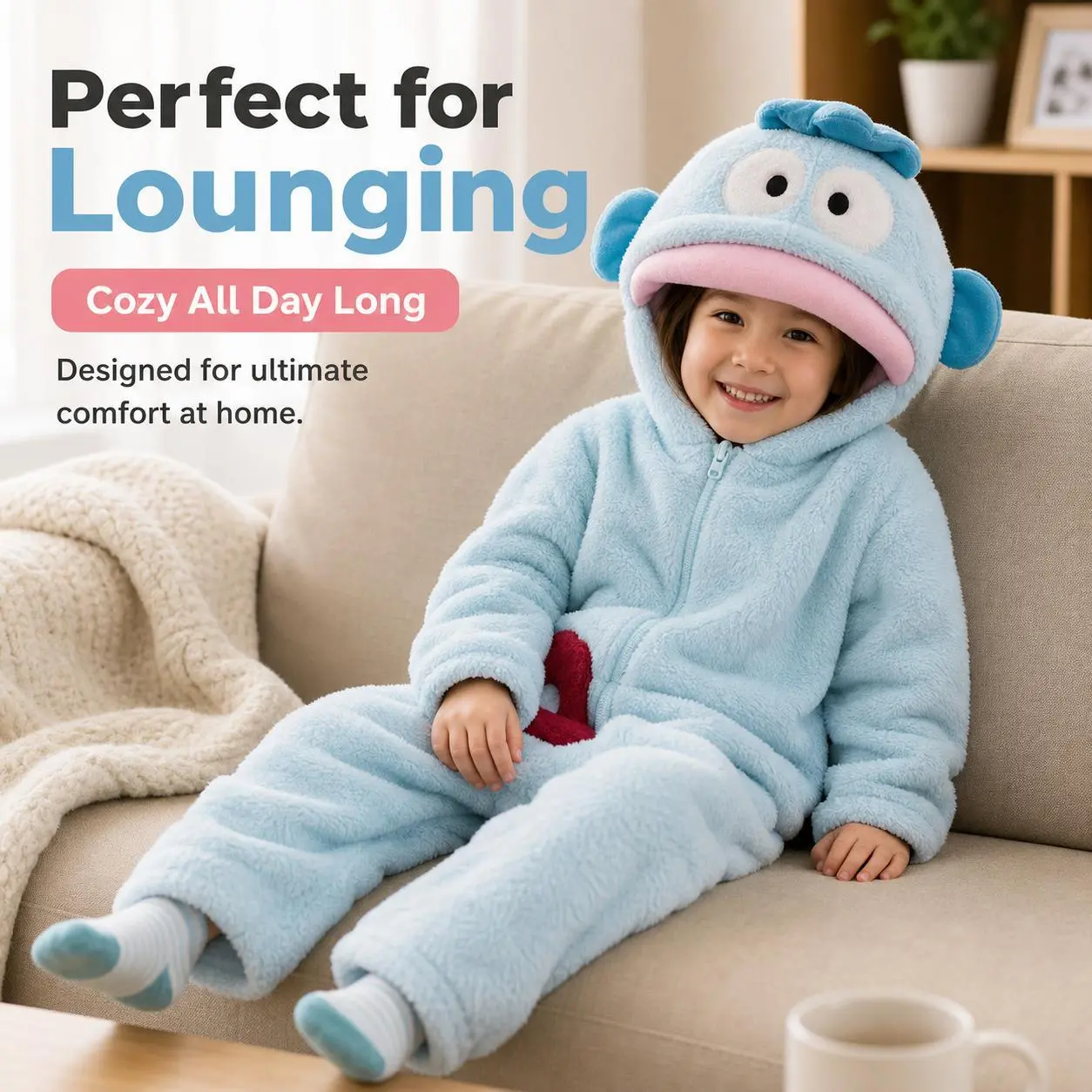 Girls' Cute Fish Onesie Pajamas, Hooded Thick Fleece Loungewear with Long Sleeves, Full-Zip Front and Loose Fit, Ideal for Party Wear, Prop 65 Safe