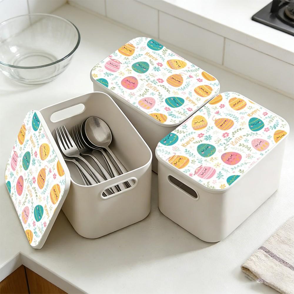Plastic Storage Box with Lid, Spring Design, Beautiful Print Pattern, Party Desktop Organizer, Living Room Snack Holder