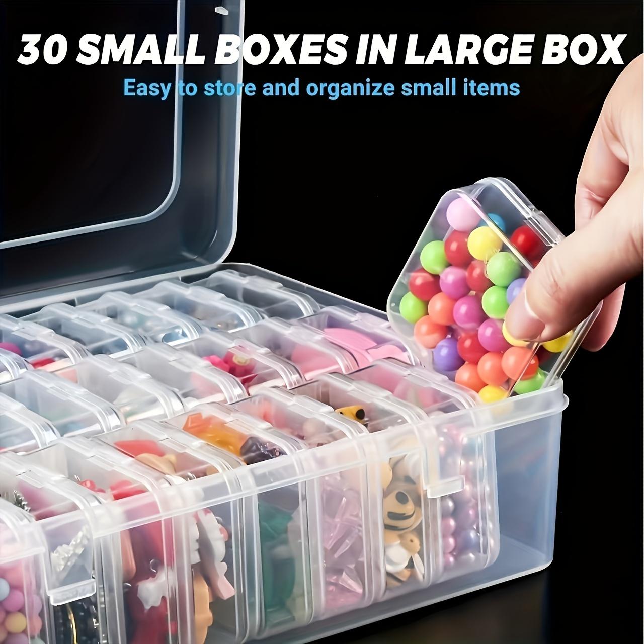 1 Set 30 Compartment Clear Plastic Stackable Drawer Storage Box Thickened Jewelry Bead Organizer Portable Craft Supplies Container for DIY Beading Hair Accessories Christmas Thanksgiving Gift