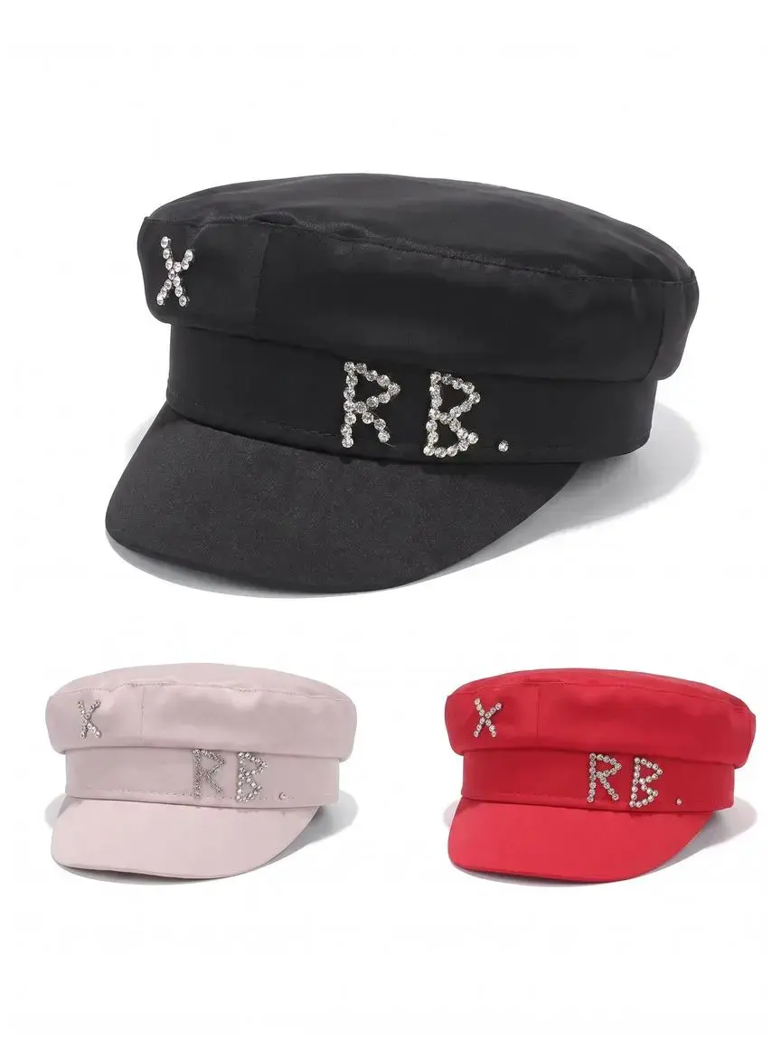 2026 RB Beret Women's Version Fashion Rhinestone Short Brim Duckbill Hat Spring New Silk Satin Glossy Flat Top Newsboy Hat, Duckbill Shape Hat, Stylish Hat, Fashionable Hats