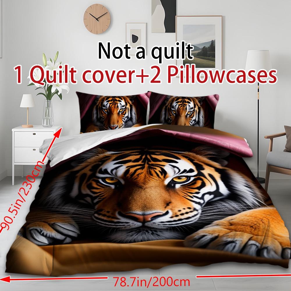 Bedding 3-piece set - 3PCS,orange and purple patterned tiger lying down comforter set (1 comforter cover + 2 pillowcases, filling not included). soft and comfortable, suitable for family bedrooms.