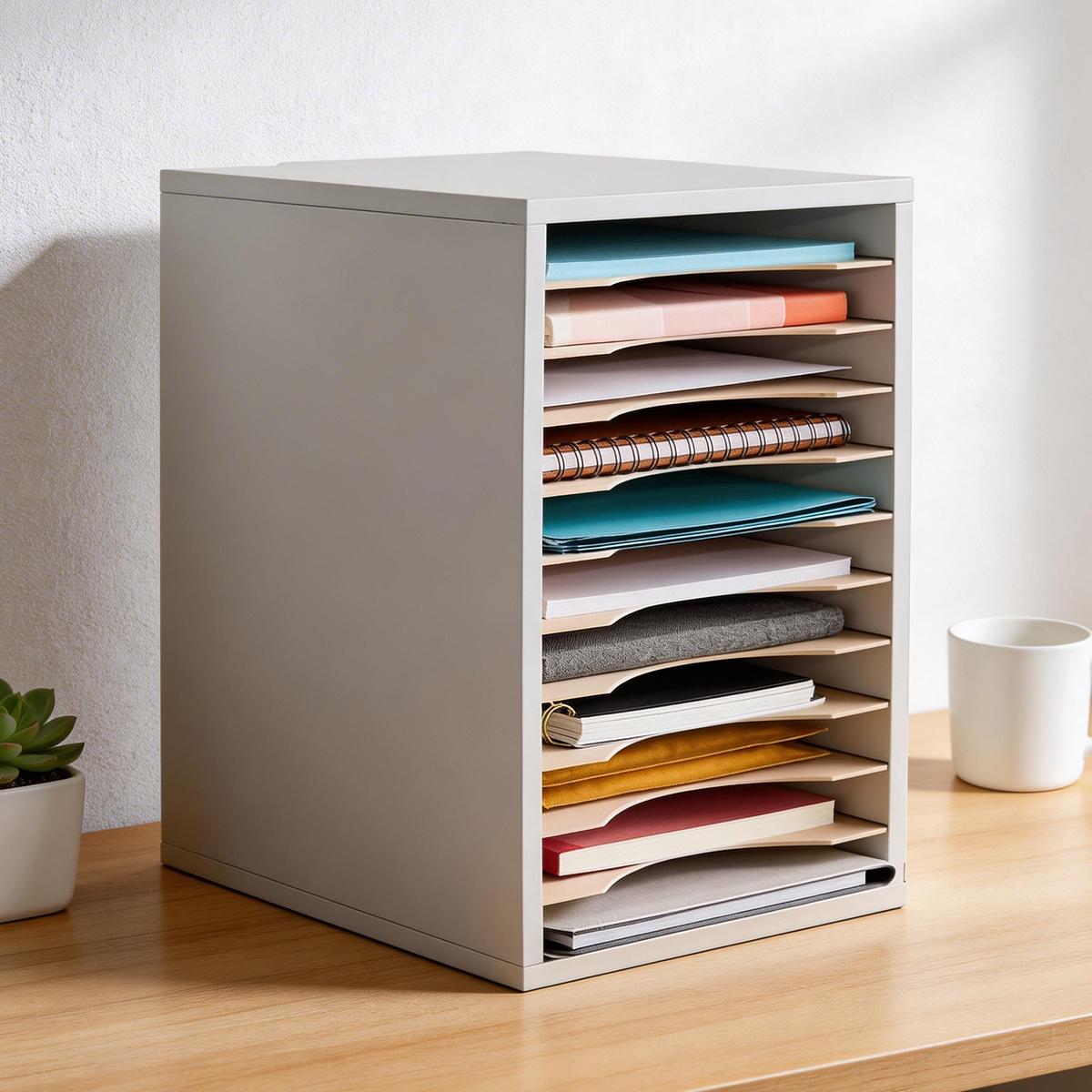 Vertical Desktop Organizer Rack with 11 Slots, Mail Sorting Stand, PVC Paper Classification Shelf, Adjustable Layers, Home Office Storage