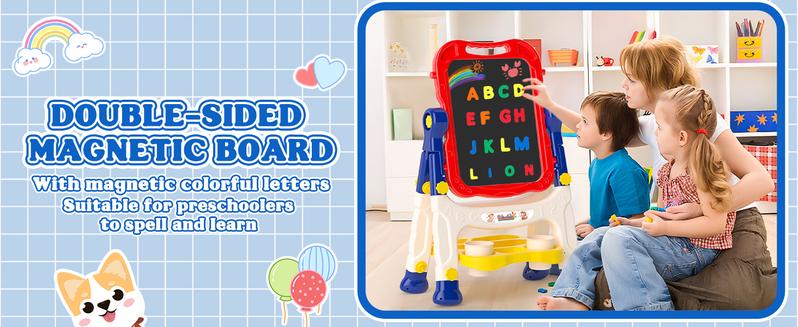 【New Easel】Easel for Kids,Toddler Toys for Ages 2-4, Double-Sided Magnetic Kids Art Easel for 2 Year Old Boy Birthday Gift,Toys for 3 Year Old Boy Dry Erase Boards,Drawing Boadrs for 2 3 4 5 Years Old Girl Gift