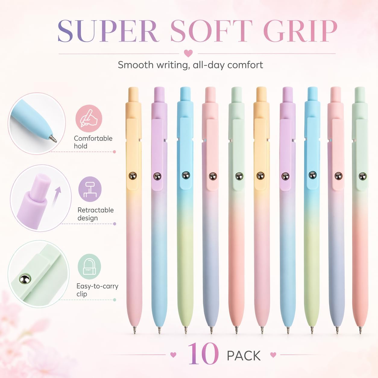 10 count Colored Gel Ink Pens Gradient - Office Journaling School Supplies Colorful Retractable Ink Fine Point Pens with Gradient Barrel, Cute Pastel Aesthetic Smooth Writing Pen for Women Gifts