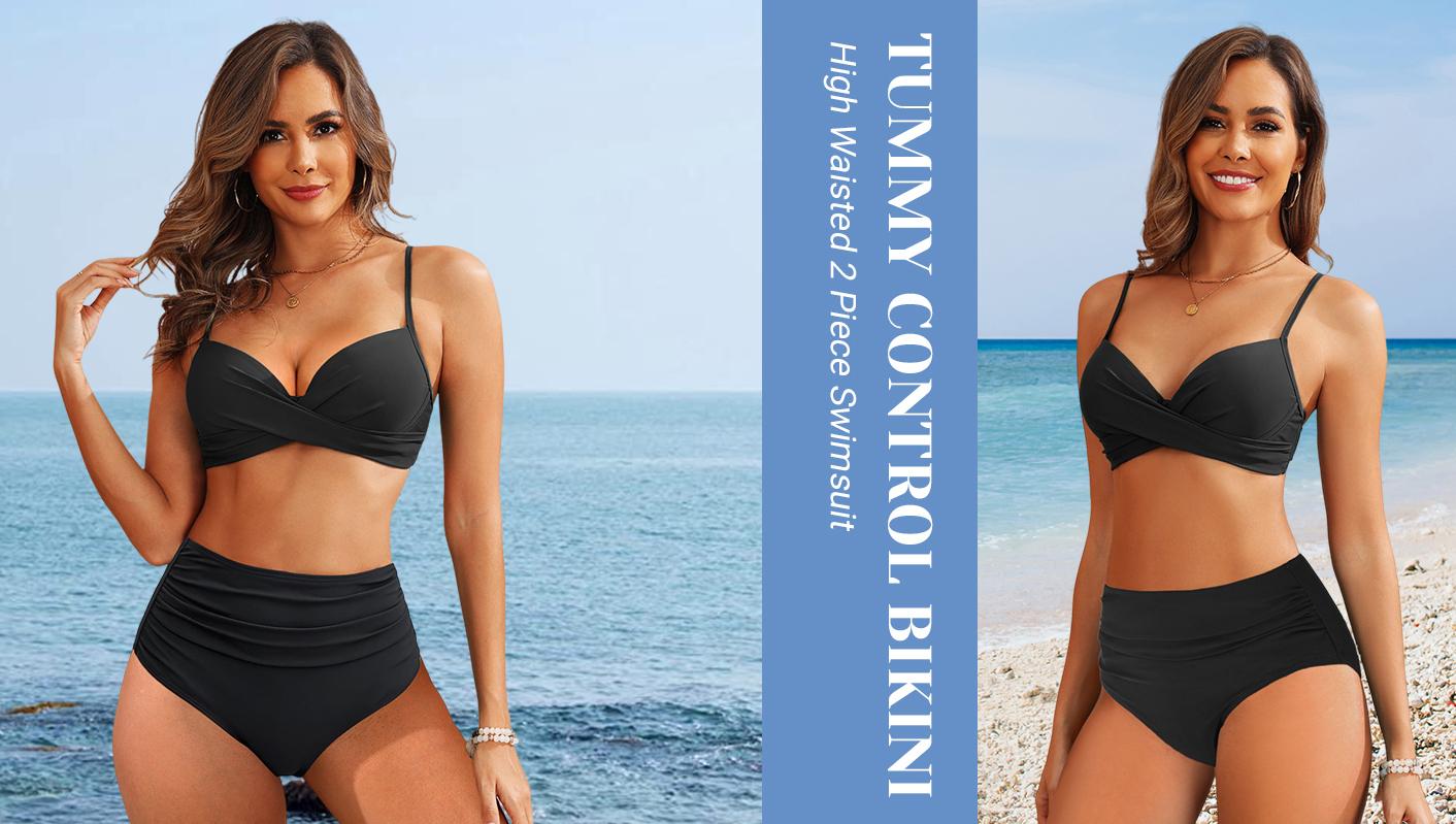 Aqua Eve Women Underwire Bikini High Waisted Bathing Suit Tummy Control Two Piece Swimsuit