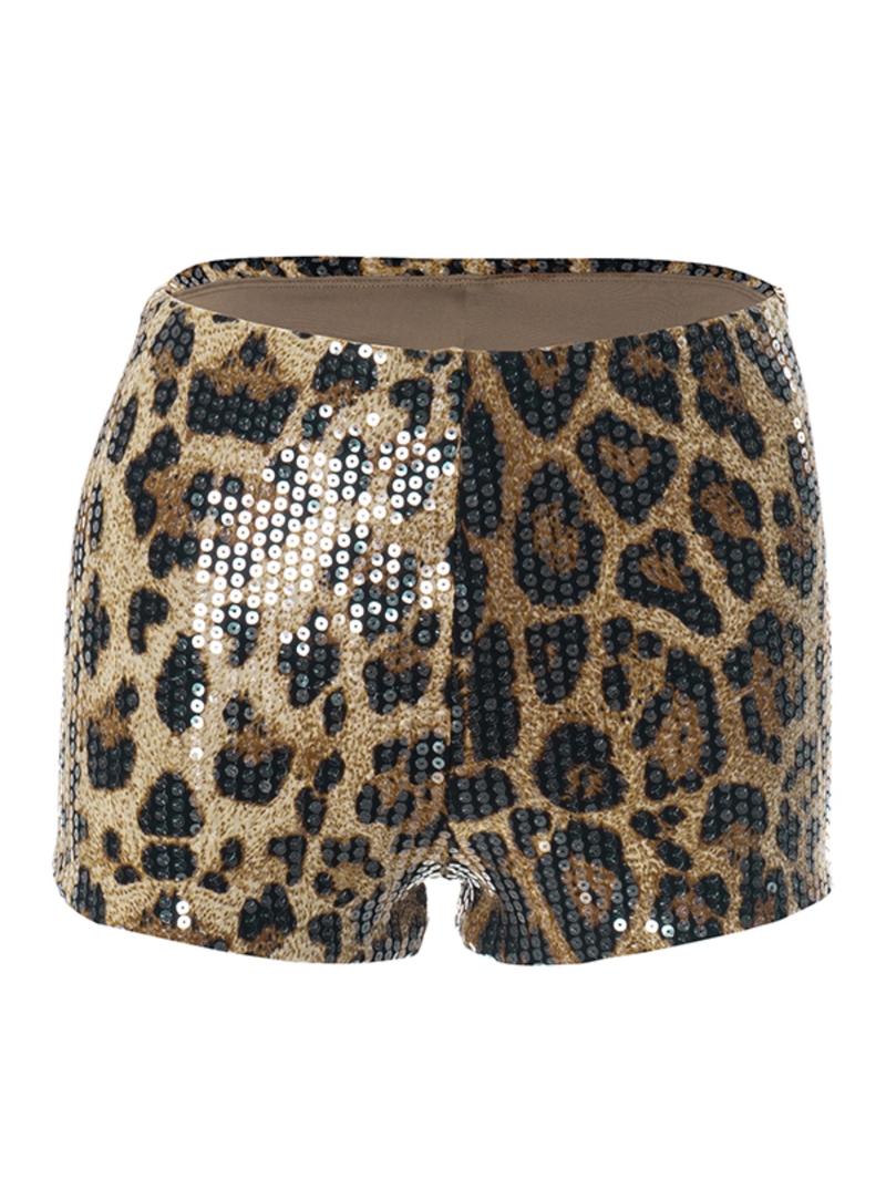 Women's Leopard Print Sequin Fitted Fashion Shorts, Casual Comfy Breathable Shorts for Daily Wear, Ladies Bottoms for Summer