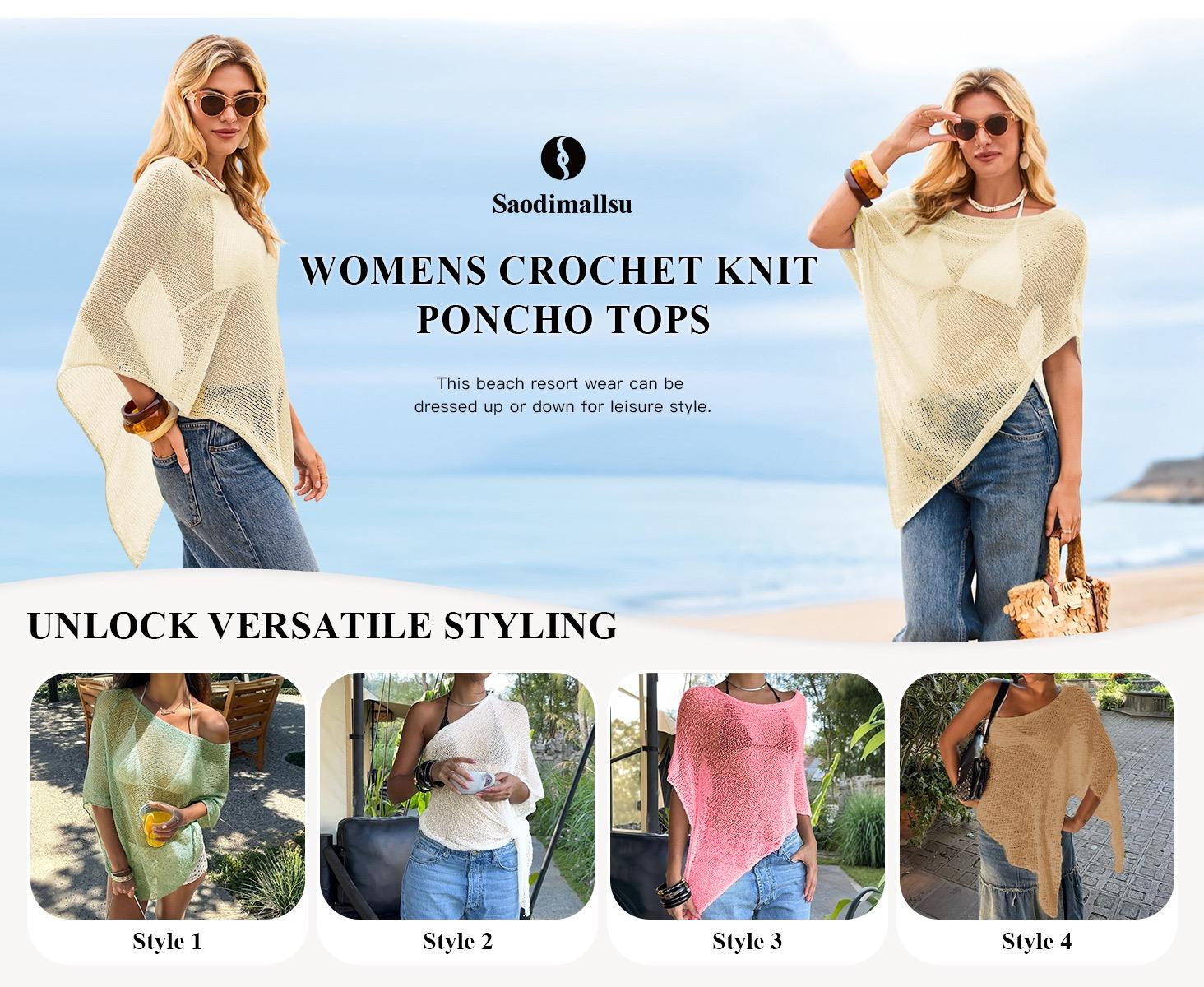 Saodimallsu Womens Sheer Cover Ups Lightweight Crochet Knit Mesh Shrug Summer Trendy Batwing Sleeve Boho Poncho Tops tiktokshopspringglowup