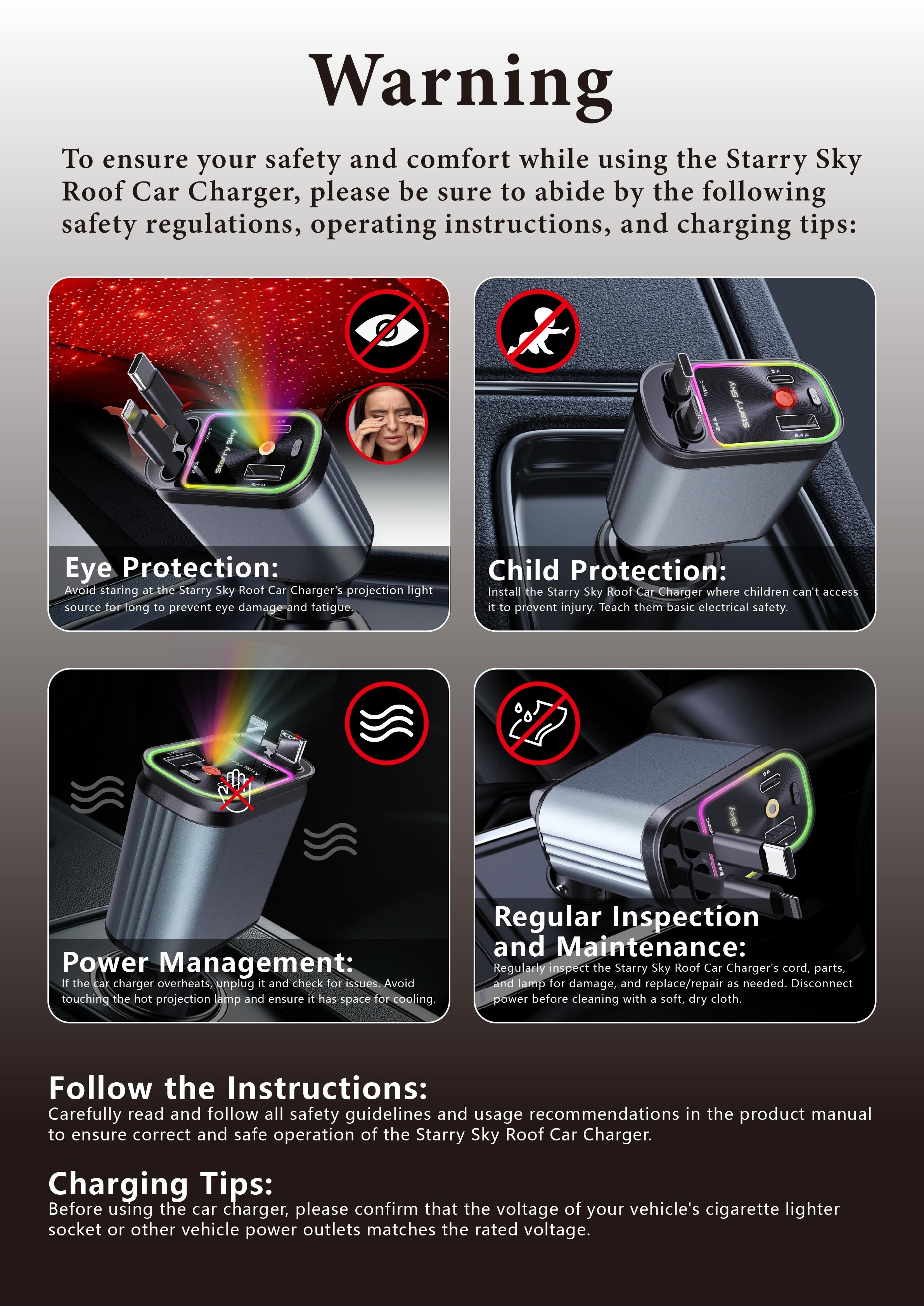 W&O 5-in-1 Smart Car Charger with Car Air Aromatherapy Diffuser-Free, Plant Extract Formula for Mothers and Youngsters, Vehicle & Travel, Features Intelligent Sensing & Atmosphere Lighting, Car Air Freshener Starlight Headliner Car Charger