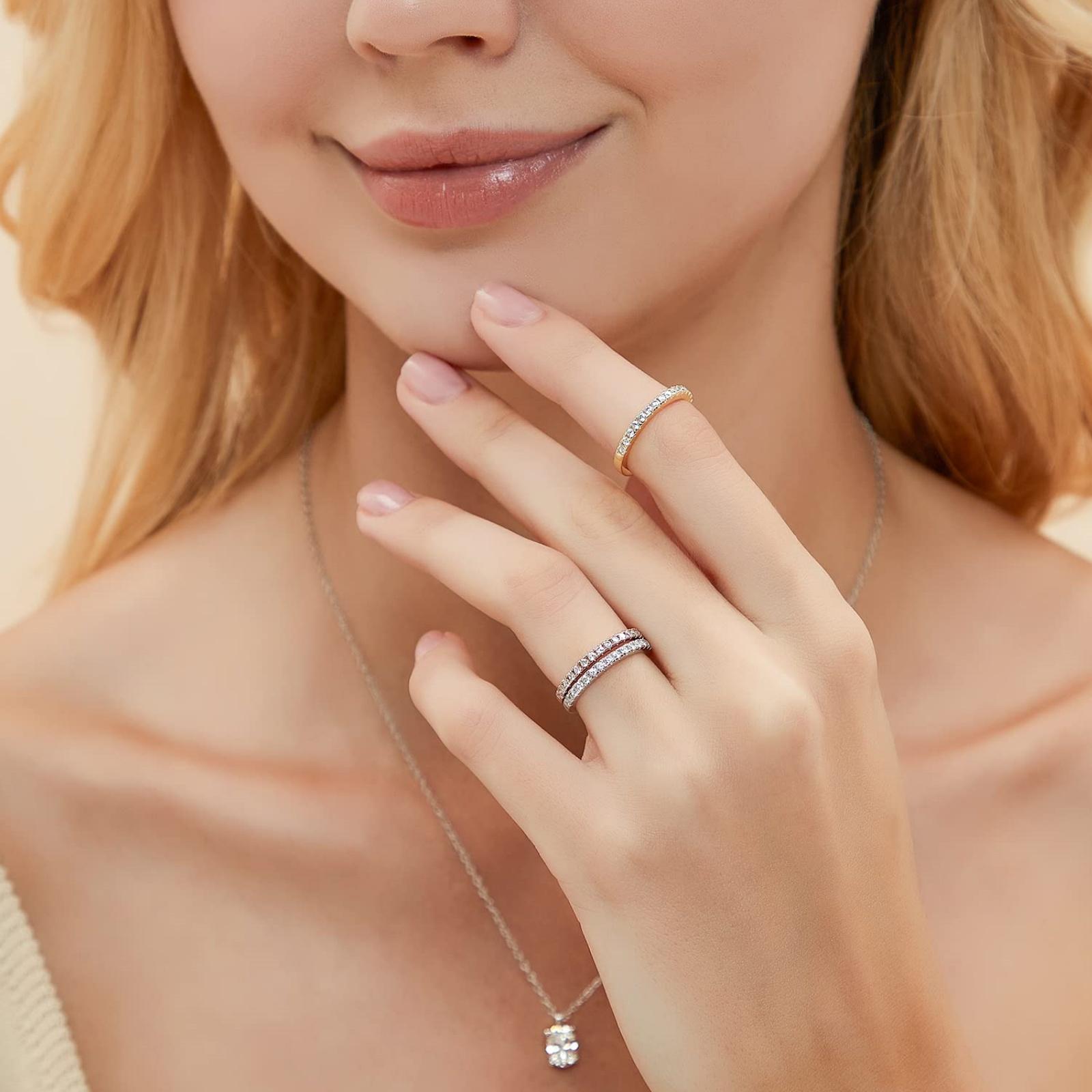 Wedding Band 925 Sterling Silver Stackable Half-Eternity Rings for Women 4-10 Wedding Band 925 Sterling Silver Stackable Half-Eternity Rings for Women 4-10